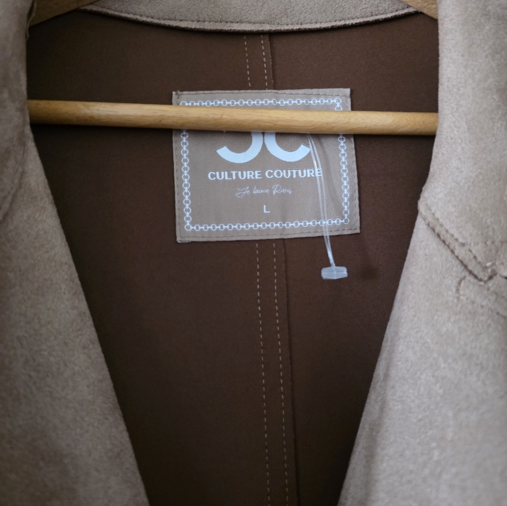 Culture Couture Trench Coat Faux Suede Preppy Academia Womens Size L NWT Tan - Picture 10 of 10